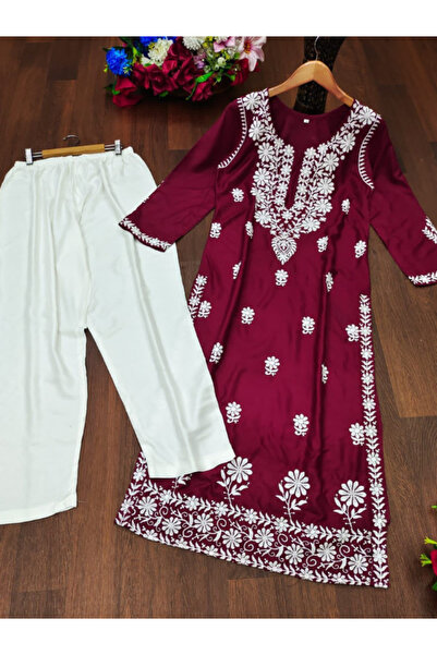 MYSMAR Maroon Rayon Cotton Salwar Kameez & Dupatta - HRT3710 | Maroon