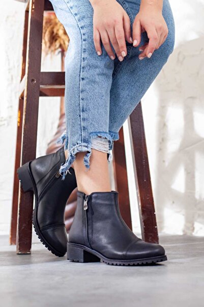 Adım Adım Mammamia Genuine Leather Women's Thick Heeled Boots