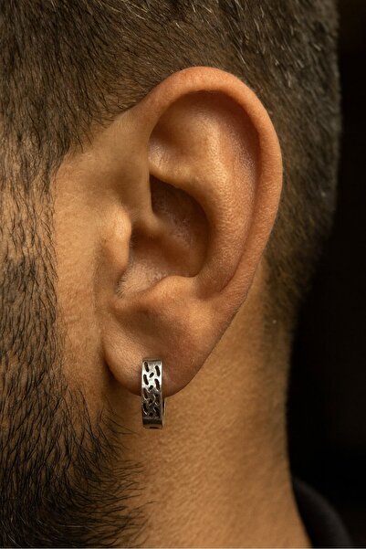 TAKIŞTIR Silver Color Men's Steel Earrings (Pair)