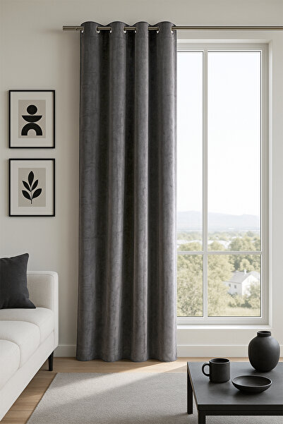 Premier Home Velvet Ringed Background Curtain Anthracite 140X260