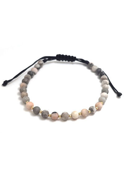 Bijolin Gold Brățară cu 10 biluțe striate de 2mm din aur 14k și Zasp Zebra Roz-Gri Mat