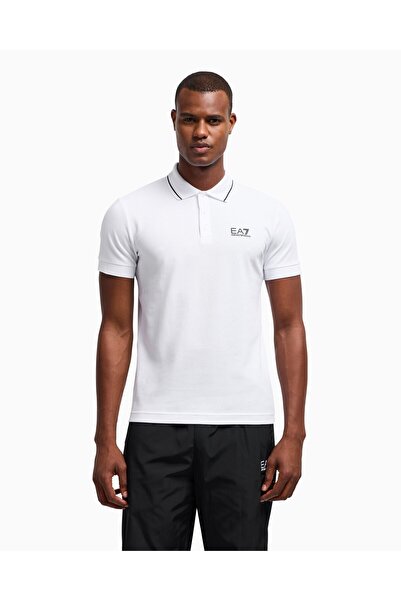 EA7 Men's Woven Fabric Short Sleeve Solid Model White Polo Neck T-Shirt 8Npf16 Pjvuz-1100