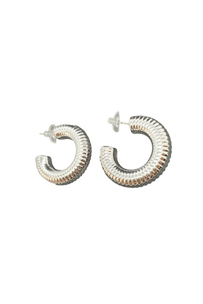 FM Textured Ring Model Shiny Silver Color Stylish 316L Light Steel Earrings |...
