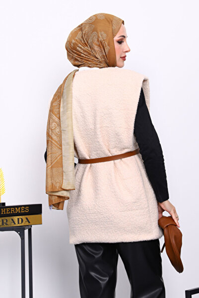 İmajButik Beige Boucle Lined Vest