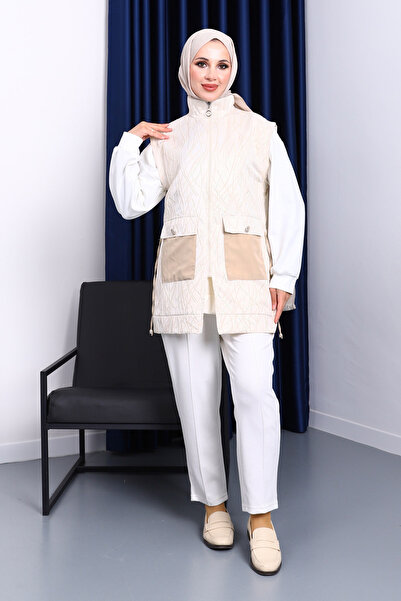 İmajButik طقم ثلاثي من سترة وبنطلون بلون الكريم