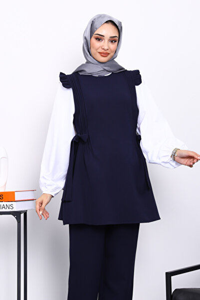 İmajButik Navy Blue Shirt Vest Pants Three Piece Set