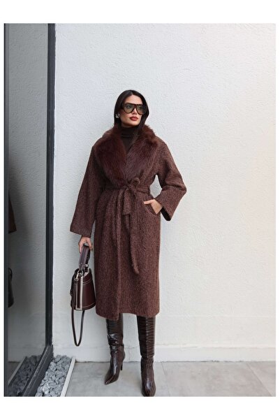 ESRAHELVACI Collared Fur Trimmed Long Coat