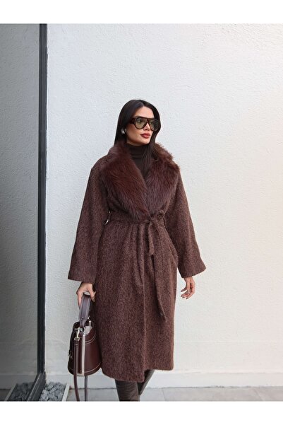 ESRAHELVACI Collared Fur Trimmed Long Coat