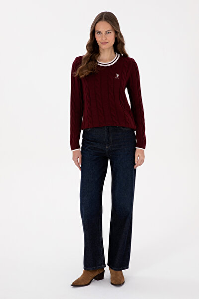 U.S. Polo Assn. Women's Burgundy Crew Neck Sweater 50317182-Vr014