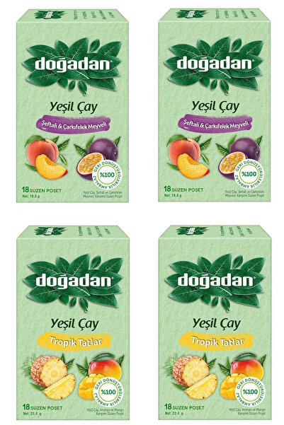 Doğadan أكياس شاي أخضر بنكهات استوائية وفاكهة الخوخ والتوت 18 × 4 قطع