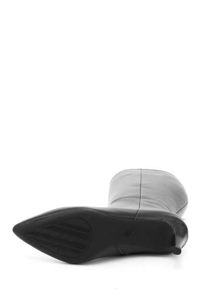 GÖNDERİ(R) Women's Black Platinum Zippered Thin Heeled Genuine Leather Boots