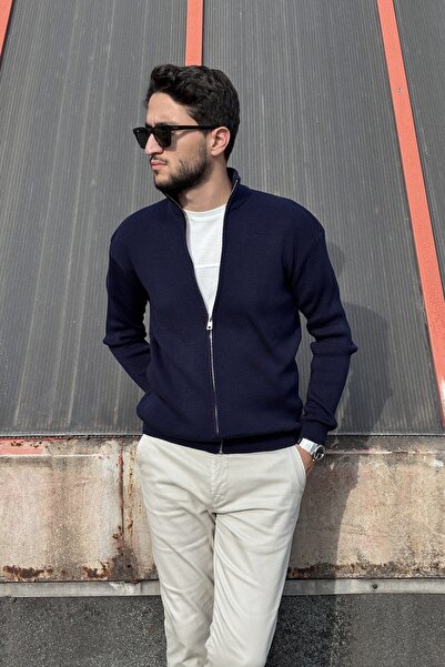 inpool Erkek, Dik yaka, fermuarlı, esnek yapılı, fit görünüm kazak, hırka PLTK14