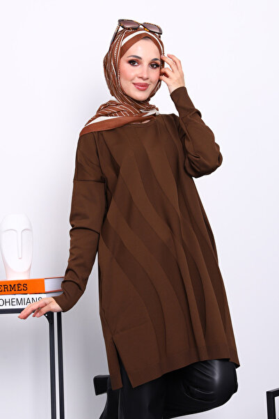 İmajButik Brown Cold Thread Mercerized Knitwear Tunic