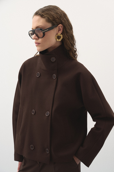 Jolamier Kısa Kaşe Kaban Kahve