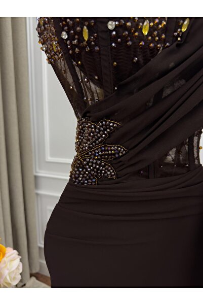 HOOR DRESSES One-shoulder long evening dress with crystals