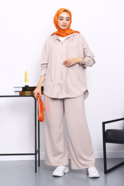 İmajButik Stone Front Short Back Long Tunic Trouser Set