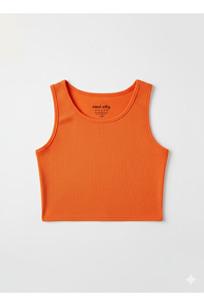 bumerangspor Women's Ribbed Knit Fabric Strap Crop Top Orange