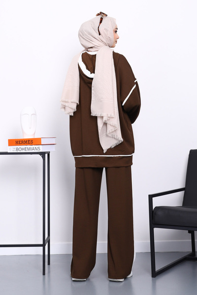 İmajButik Καφέ Σετ με κουκούλα συνδυασμός υφασμάτων Modal