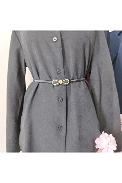 FashionForYou Curea subțire, elastică, cu accente aurii MireLL, fundă neagră