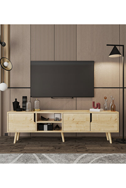 VM VERTEX MOBİLYA Latina Ahşap Ayaklı Tv Ünitesi Tv Sehpası 180 Cm Safir Meşe
