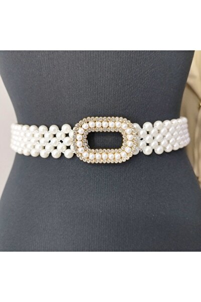 FashionForYou Curea elastică din perle Pearly B, cu cataramă ovală din metal ...