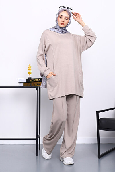 İmajButik Stone Side Pocket Shoulder Piece Bottom piped Modal Set
