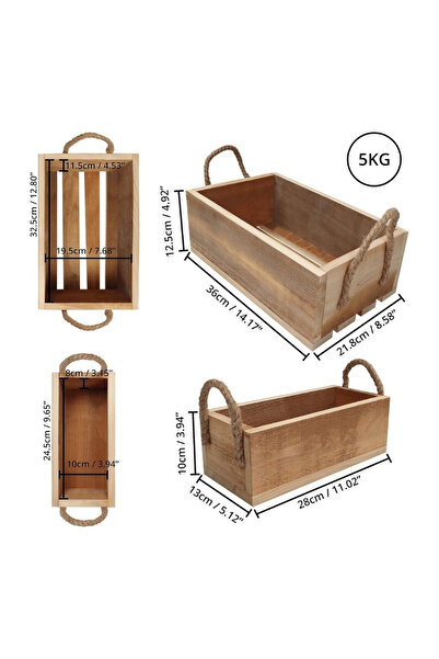 Belle Vous Set of 2 wooden crates storing/transporting , small crate 28x13x10 cm, large crate 36x21.8x12.5 cm