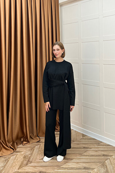 Stilife Σετ πλεκτών ενδυμάτων Yakamoz με λεπτομέρεια σάλι με ασημί λάμψη σε μαύρο χρώμα