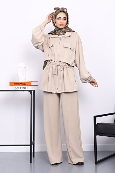 İmajButik Modal Suit with Stone Zipper Tunic Pants