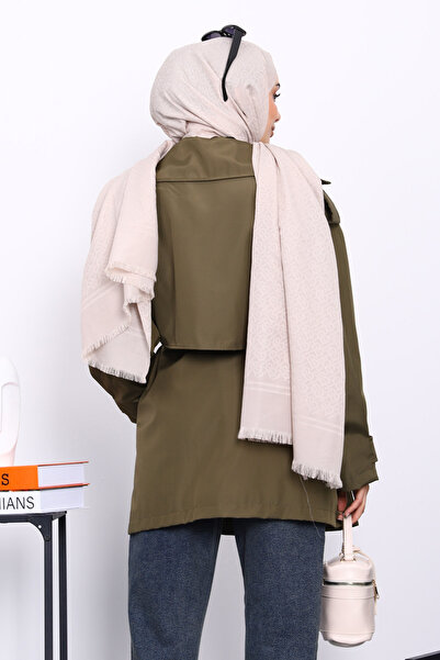 İmajButik Χακί διπλό πέτο Καμπαρντίνα με επένδυση με γιακά