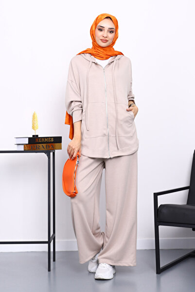 İmajButik Stone Front Short Back Long Tunic Trouser Set