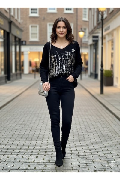 Store Kadın İtalyan Yıldız Baskılı Kazak