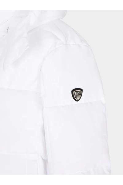 EA7 Men's Adjustable Lower Hem Two-Way Zipper White Coat 7W000647 Af16074-M0146