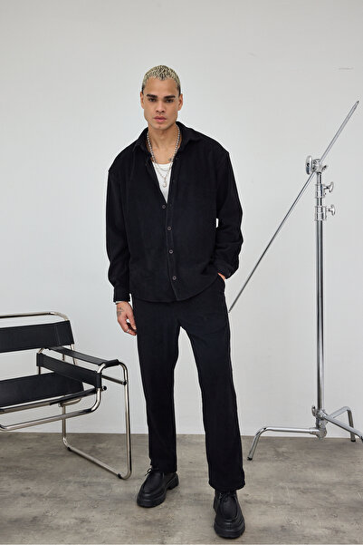 MADZEYMODA Premium Men's Black Comfortable Fit Velvet Shirt & Pants Bottom Top Set Ls-19533