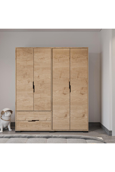 ALONEX HOME Royal 4 Kapaklı Çekmeceli Full Sepet Gardırop , Elbise Dolabı, Raflı Dolap, Kulpsuz