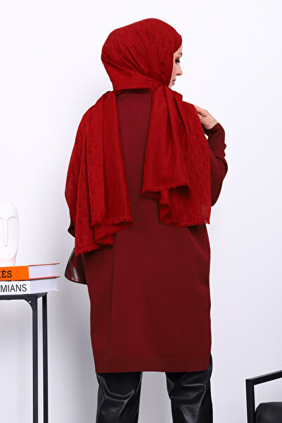 İmajButik Μπορντό Κρύο Πλεκτό Μερσεριζέ Πλεκτό Τούνικ