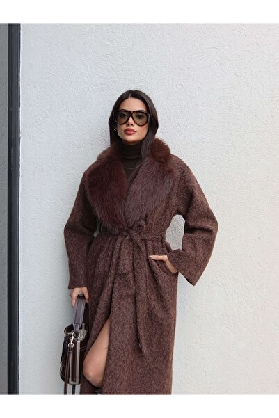 ESRAHELVACI Collared Fur Trimmed Long Coat