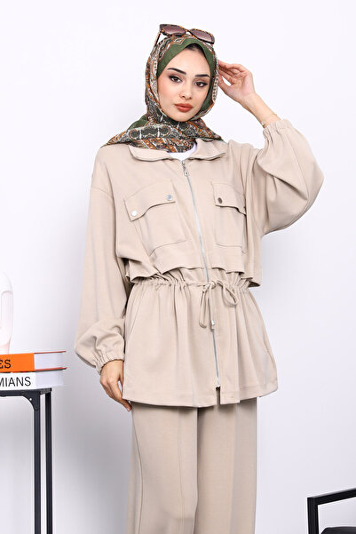 İmajButik Modal Suit with Stone Zipper Tunic Pants