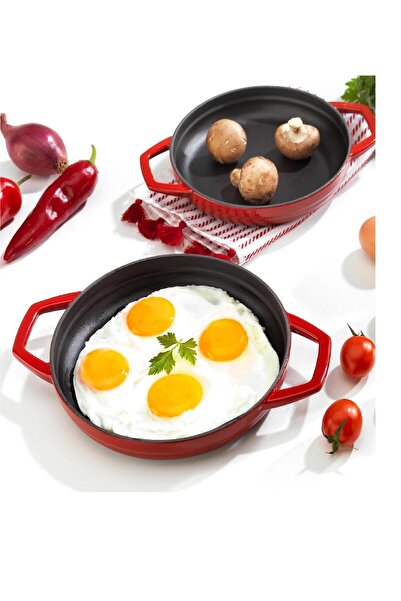Schafer Guss Chef Döküm Sahan Çift Kulplu 22Cm-1 Parça-Kırmızı
