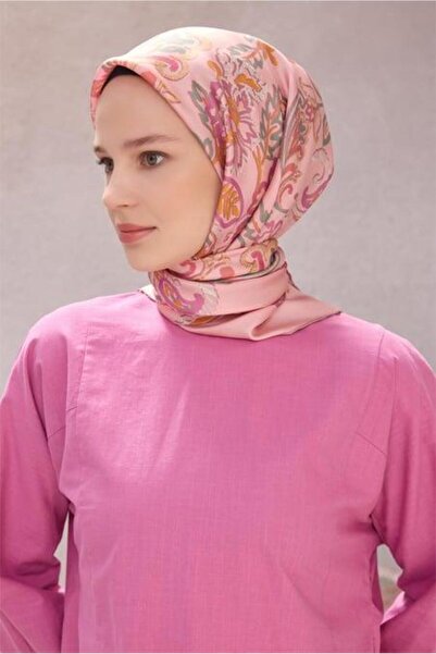 Belli Tivil Pure Silk Scarf 4207 - 14 Ανοιχτό ροζ μοτίβο λουλουδιών