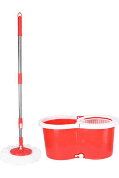 Twinkle Mart دلو تنظيف الأرضيات دوار 360 درجة أحمر مع عصا ممسحة مع مجموعة ممس...