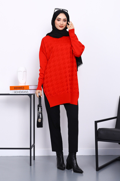 İmajButik تونيك تريكو منسوج بنمط عظم الديك الأحمر