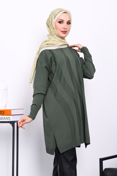 İmajButik Haki Soğuk İplik Merserize Triko Tunik