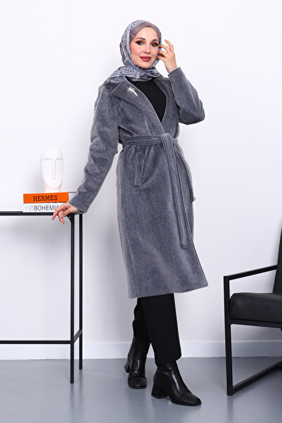 İmajButik Καπέλο κασμίρ αγγοράς με διπλό πέτο τσέπες με καπνιστό χρώμα