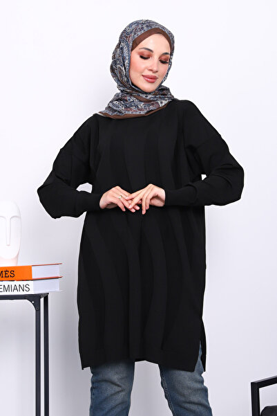 İmajButik Black Cold Thread Mercerized Knitwear Tunic