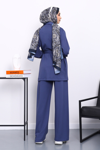 İmajButik Indigo Pocketed Waist Belted Modal Set