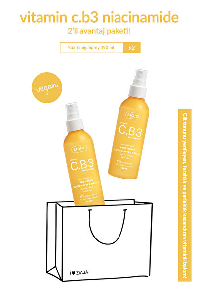 Ziaja Vitamin C.B3 Niacinamide Günlük Yüz Toniği Sprey 2'li Set
