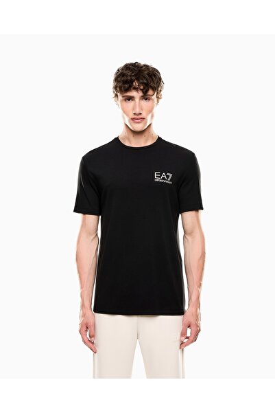 EA7 Men's Short Sleeve Crew Neck Cotton Pattern Black T-Shirt 7m000666 Af13739-Uc001