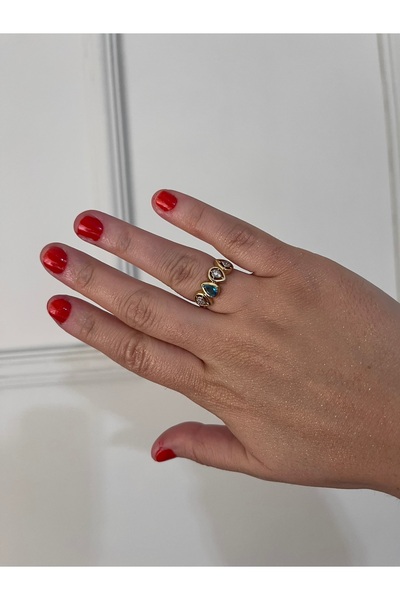 shop خاتم فولاذي ذهبي بحجر تركواز واحد، موديل لامع وبراق، قابل للتعديل ومتواف...