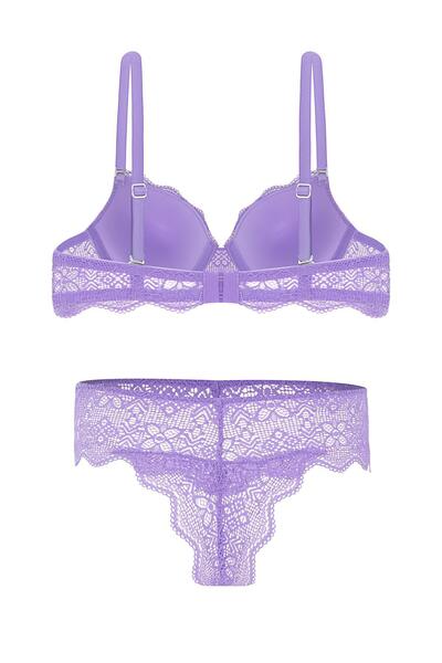 Wonna Anna 2735 Lace Low-Cut Padded Push-Up Bra and Panty Set - Lilac